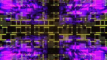 Purple and Yellow Cybernetic Chip Cube and Dots Flythrough Background VJ Loop I 4K video