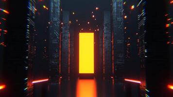 Red and Orange Neon Sci Fi Hall with Tall Columns and Portal Background VJ Loop I 4K video