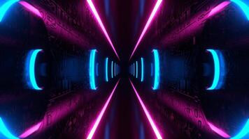 Cyan and Pink Beautiful Neon Futuristic Corridor with Chip Patterns Background VJ Loop I 4K video