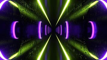Purple and Light Green Beautiful Neon Futuristic Corridor with Chip Patterns Background VJ Loop I 4K video