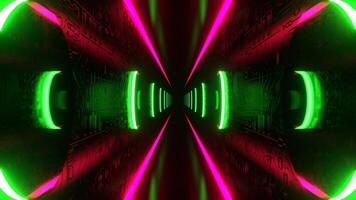 Green and Deep Pink Beautiful Neon Futuristic Corridor with Chip Patterns Background VJ Loop I 4K video