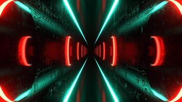 Turquoise and Red Beautiful Neon Futuristic Corridor with Chip Patterns Background VJ Loop I 4K video