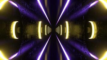 Purple and Yellow Beautiful Neon Futuristic Corridor with Chip Patterns Background VJ Loop I 4K video