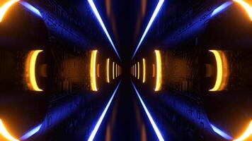 Blue and Orange Beautiful Neon Futuristic Corridor with Chip Patterns Background VJ Loop I 4K video