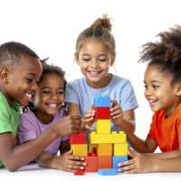 Children playing with blocks on a white background png