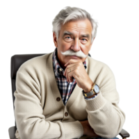 An older man with a mustache sitting in a chair png