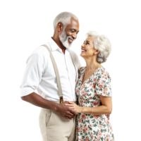 An older couple is smiling and looking at each other png