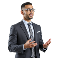A man in a suit and tie is gesturing png