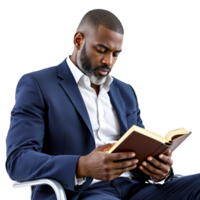 A man in a suit is reading a book png