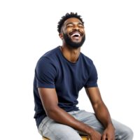 A man is laughing while sitting on a stool png