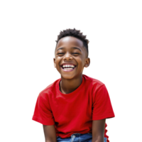 A young boy is smiling while sitting on a black background png