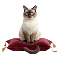 A siamese cat sitting on a red pillow png