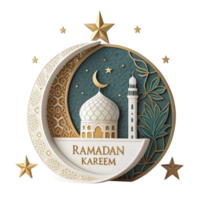 Ramadan kareem greeting card with mosque and crescent png