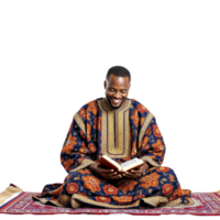 A man in traditional clothing is reading a book png