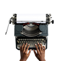 Hands typing on an old typewriter png