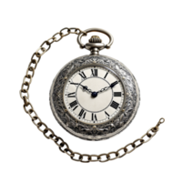 An old pocket watch with chain and roman numerals png