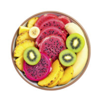 A bowl of sliced fruit on a black background png