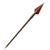 Long Wooden Arrow with a Red Feather and a Pointed Tip for Archery png