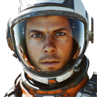 Astronaut Helmet Reflecting a Space Scene with Planets and Stars png