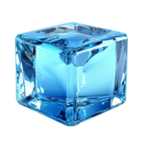 Chilled Blue Ice Cube with Visible Cracks and Reflections png