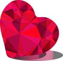 Geometric heart. Faceted gemstone. Ruby red tones. Triangular pattern. Crystal structure. Sharp edges. Light reflection. Dark shadow. Isolated. png