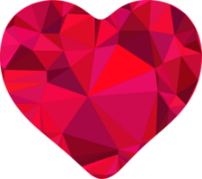 Geometric heart. Faceted gemstone. Ruby red tones. Triangular pattern. Crystal structure. Sharp edges. Light reflection. Dark shadow. Isolated object. png