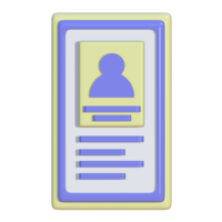 3D artwork of an ID card with portrait view. Suitable for use as a media for company presentations, business, and advertising png