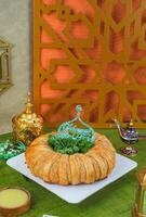 Close up Photography of Ramadan and EID Mubarak PieFood Hampers photo
