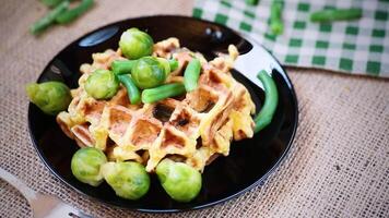 dietary recipe. Vegetable waffles with Brussel sprouts and green beans video
