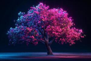 A tree with pink and purple leaves on it photo