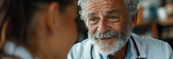 A smiling older man with a stethoscope photo