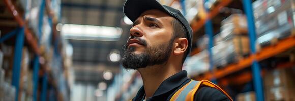 A man with a beard standing in a warehouse photo