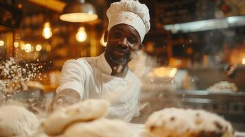 A chef is making dough in a bakery photo