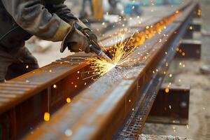 A man welding a steel rail photo