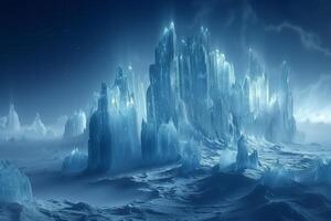 An ice castle in the middle of the night photo