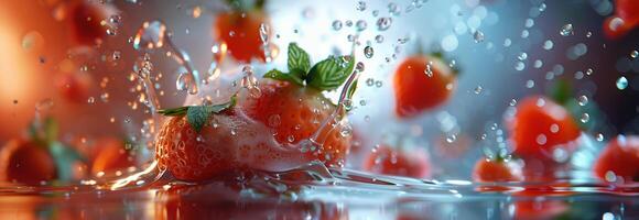 Water splash strawberry wallpaper photo