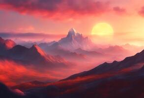 setting mountain sunset bsite rising abstract ader painting goodmorning landscape rugged art sun scene digital colorful range sunrise morning huge footer sky panorama photo