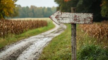 Rustic Country Road Sign in Autumnal Field photo