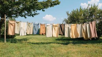 Colorful Clothes Drying on a Rural Clothesline photo