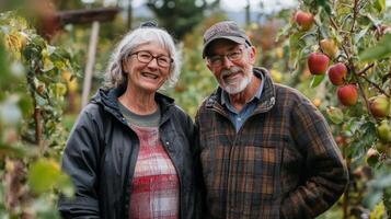 Smiling Couple in Apple Orchard photo