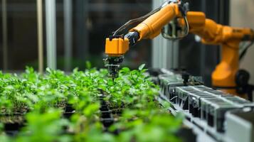 Automated Farming. Robots Cultivate Crops photo