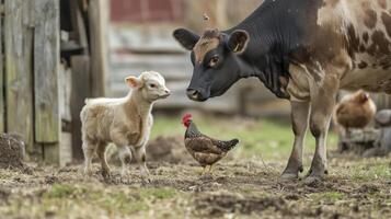 Farm Animals in a Peaceful Rural Scene photo