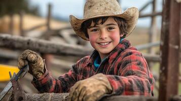 Smiling Young Cowboy on a Farm photo