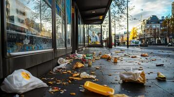 Urban Litter Problem. A City's Unsightly Mess photo