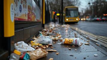 Urban Waste on a City Sidewalk photo