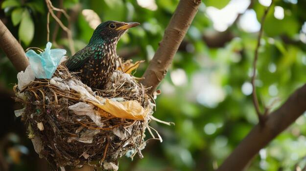 Bird Nest with Plastic Pollution - A Nature's Plea photo