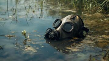 Polluted Water and a Gas Mask. A Symbol of Environmental Disaster photo