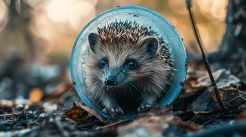 Hedgehog Hidden in a Glass Container photo