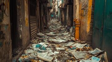 City Alleyway Overflowing with Trash photo