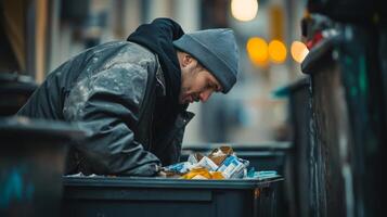 A Man Searching Through Trash in the City photo